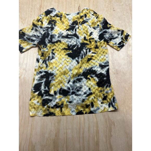 St. John Silk Blouse Sz Small (P) Yellow Black White Short Sleeve Hearts - Picture 4 of 7